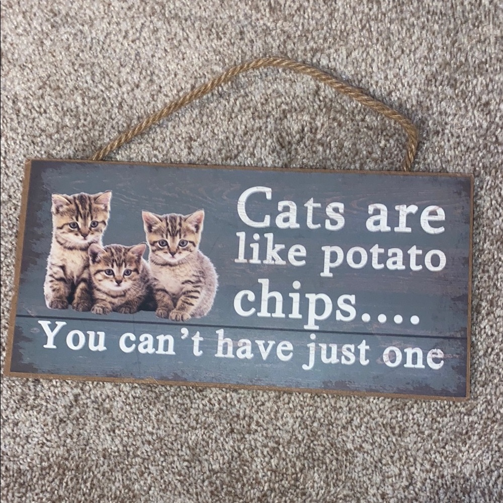 Gray Cat-Themed Hanging Sign